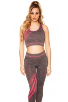 Trendy workout-sport outfit crop top & leggings neonfuchsiaroze